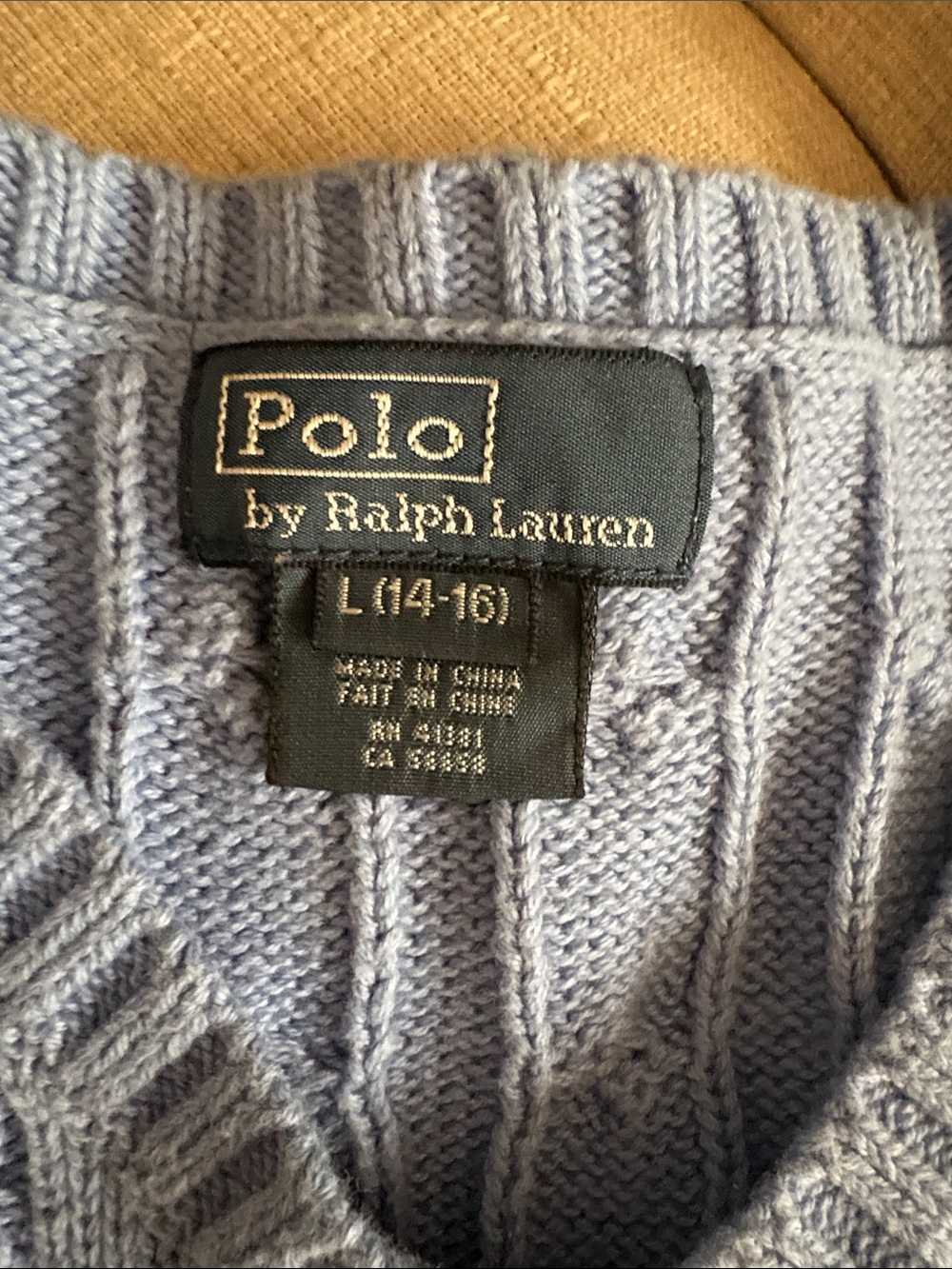 Polo by Ralph Lauren Light Blue Cable Knit V-Neck Sweater Vest with Yellow Pony - Picture 2 of 6